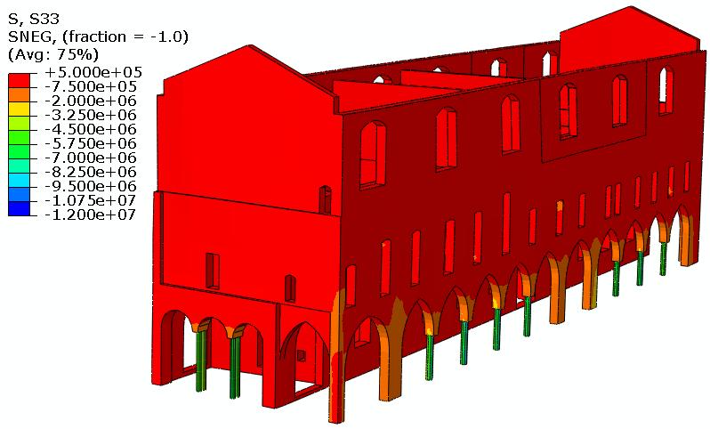 2. FEM Analysis of Palazzo del Capitano The 3D-CAD geometrical model of the existing deformed configuration, including also the permanent out of plane displacements, was imported into the finite