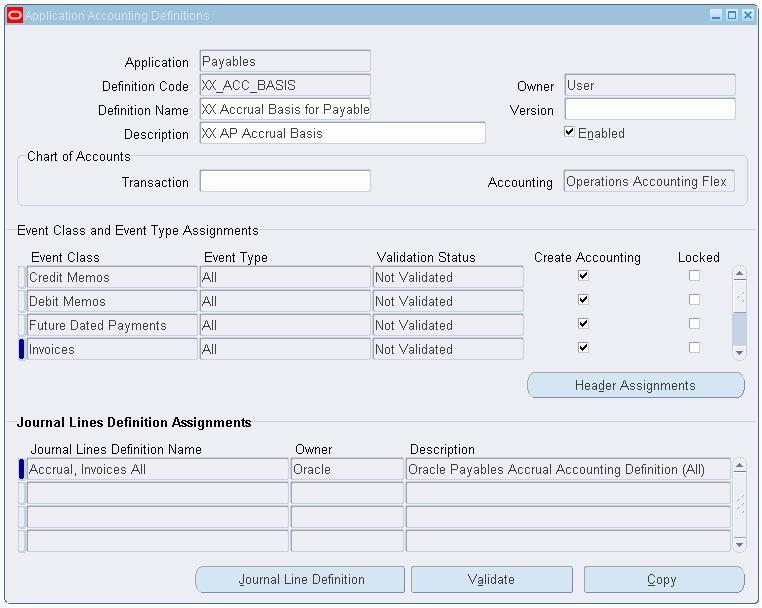 The application name defaults from the application associated with the responsibility, in this example, Payables. The Owner field is automatically populated.