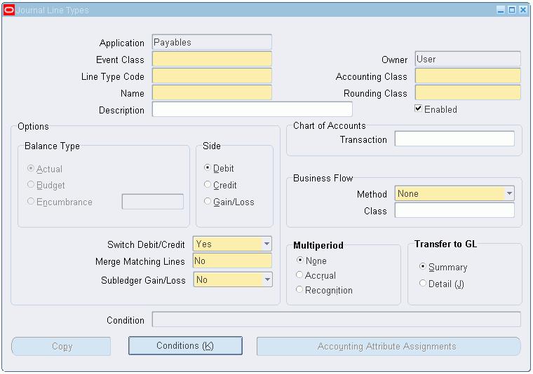 The Application field is automatically populated with the application name associated with the user s responsibility, in this example, Payables. The Owner field is automatically populated.