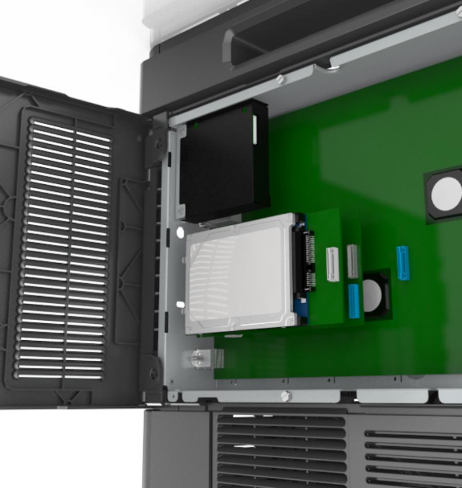 Additional printer setup 42 To install a printer hard disk directly on the controller board cage: a Align the standoffs of the printer hard disk to the holes in the controller board cage, and then