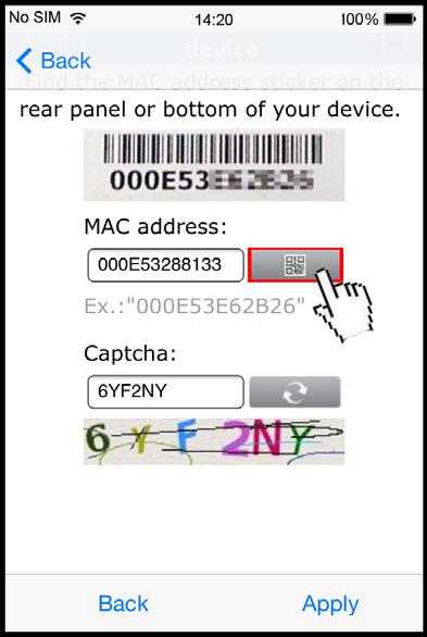 APPENDIX 8 EAZY NETWORKING Step6: Click in the section of MAC address to open the QR code scan page, and scan the QR code on the DVR screen mentioned in Step2.
