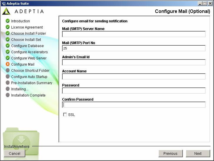 Figure 4.9: Configure Mail 21. Enter the name or IP address of outgoing mail (SMTP) server in the Mail (SMTP) Server Name field. 22.