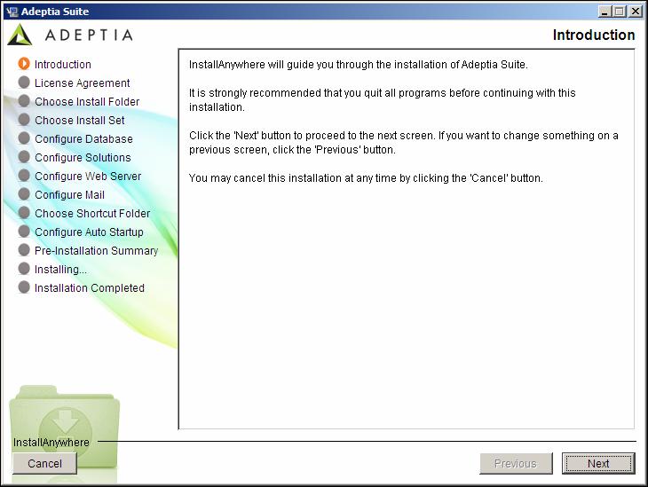 Figure 4.1: Introduction Screen 3. This screen provides an introduction to installing Adeptia Suite.