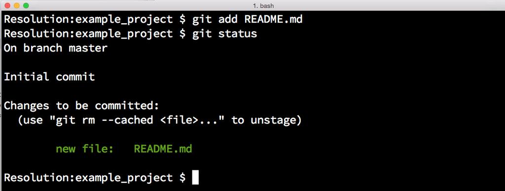 Step 2: Track a file Let s tell git to track this file git add README.