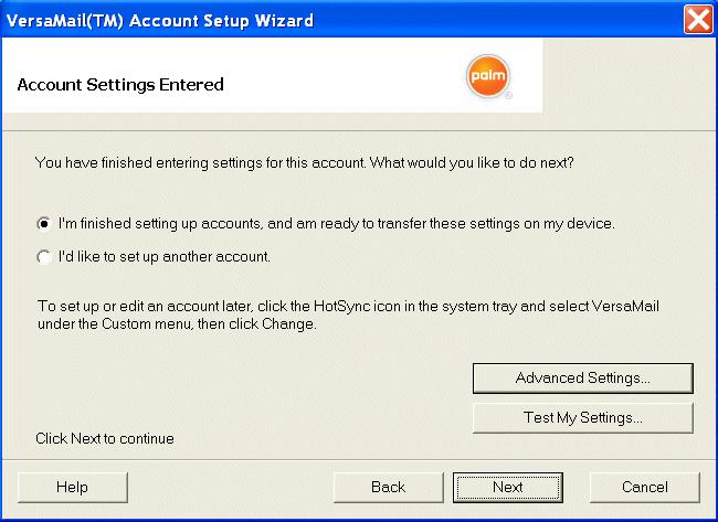 Select OK after the settings have been tested.