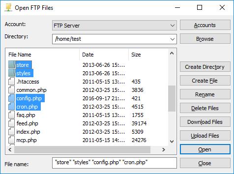 8. Change the name of the selected file. 9. Selected file names. 10. Delete the selected files. 11. Download the selected files and directories to local host. 12.