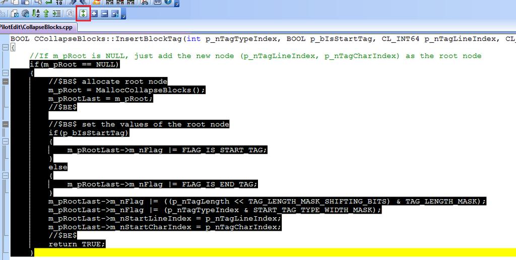 Mark source code as blocks to insert PilotEdit Tags.