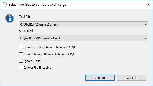 4.5. Compare 4.5.1. Compare and Merge Files * You can compare two opened files by selecting the menu item Compare, then Compare And Merge Files.