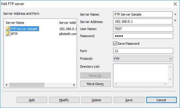 4.7. Configure 4.7.1. FTP Account You can open/edit FTP files with PilotEdit. To edit FTP server information, you may select the menu item Configure, then FTP Account.