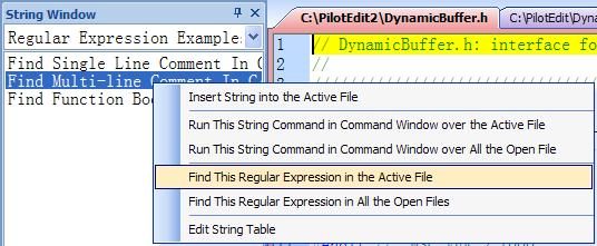 2. Right click on the string in the string table to search for this regular expression in the active file. 3.