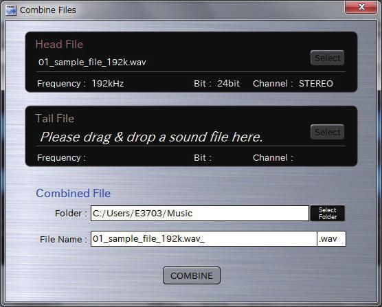 Combining audio files You can use the combine function of this application to join two files together.