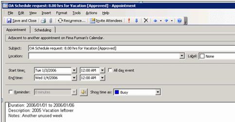OA Schedule Request in Outlook 28 OA Schedule Request in Outlook Below is an example of a schedule request from OpenAir that has been created in Outlook via the