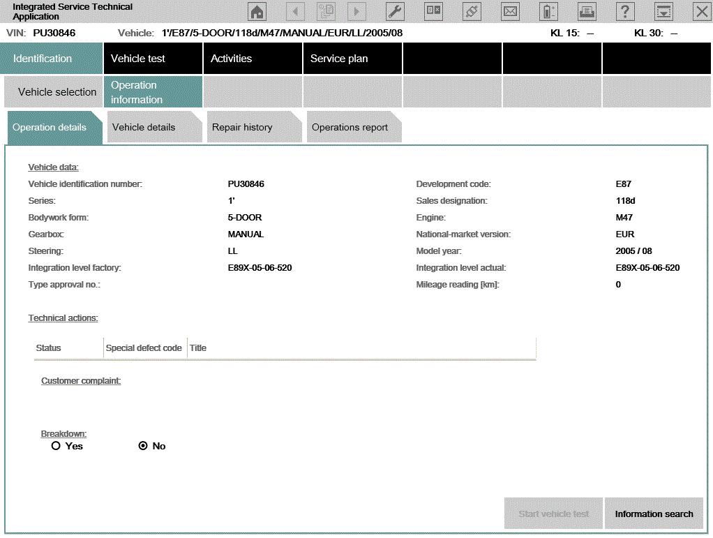 BMW Group Page 30 Fig. 5-7 "Process information" sub menu, "Operation details" " tab 5.2.