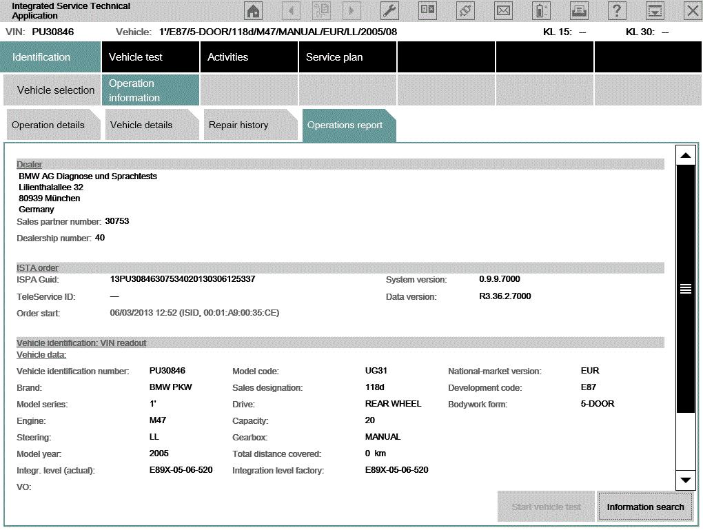 BMW Group Page 38 5.2.5.4 Process report By clicking the "Operations report" tab, you receive a report on the ongoing operation with the dealer data and the data on the respective vehicle.