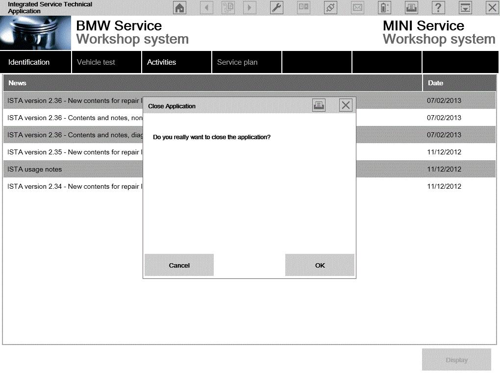 BMW Group Page 97 5.6.10 Minimising the workshop system When you click the minimise symbol in the symbol bar, the ISTA workshop system is minimised.