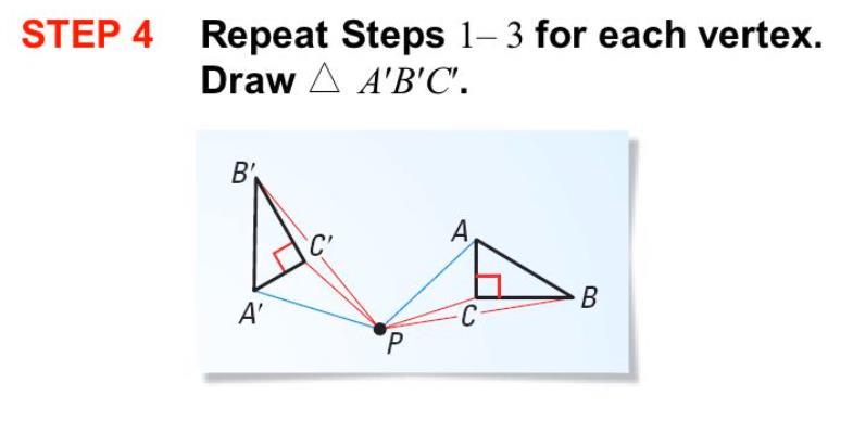 Draw a segment from one vertex to the point of rotation. 2.