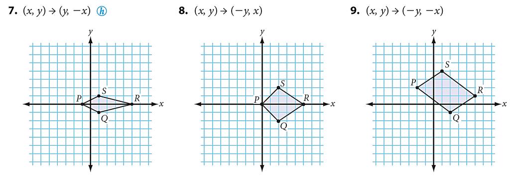 ( x, y) ( y, x) For Exercises 7-9, transform each quadrilateral by the