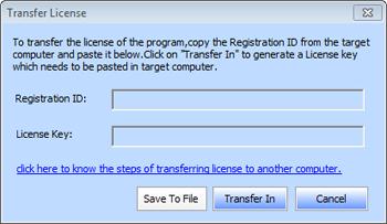 3. Copy the Registration ID displayed on the Target Computer in the field of Registration ID on the Source Computer. 4. To get your License Key, click Transfer In button on Source Computer.