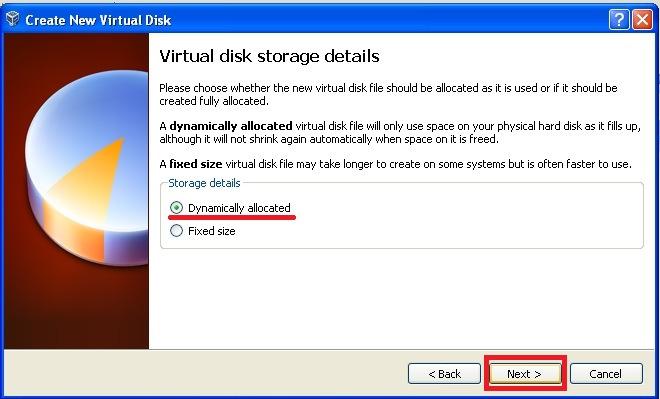 On the following screen select VDI (VirtualBox Disk Image) and click Next 7.
