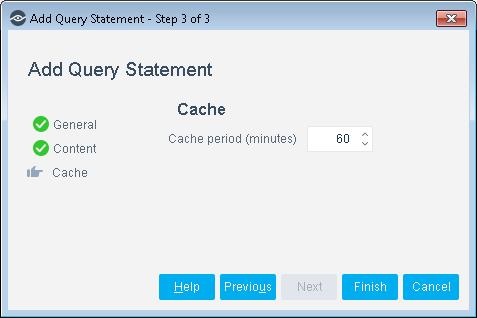 The Cache period field defines how long the values returned by this query are valid.