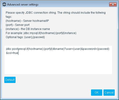 3. Select OK to save the URL string and return to the wizard. Complete server definition and apply changes.