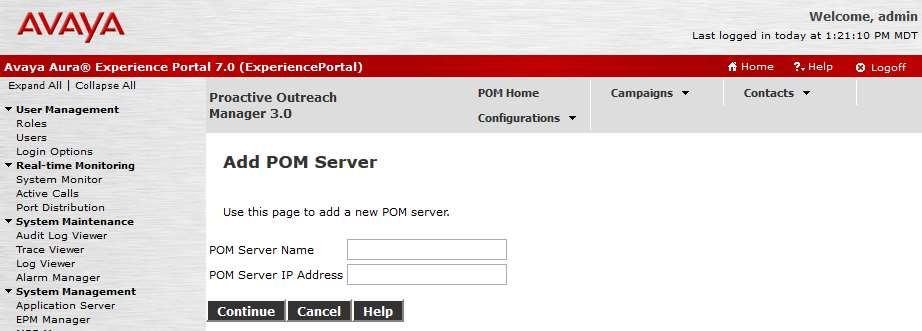 5.4. Add POM Server From POM Home, hover over Configurations and select POM Servers; click Add to add a POM server.