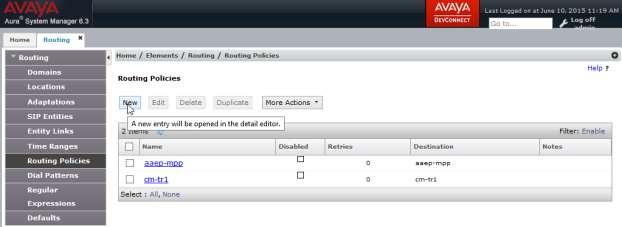 6.6. Configure Routing Policies On the left pane, select Routing Policies. To add a new routing policy, select New.