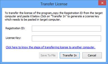 To transfer a software license from one computer to another, please follow the specific steps below: On Target Computer: 1. Run demo version of the software. 2.