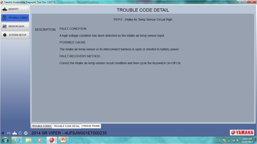 Click the CLEAR TROUBLE CODES button to remove all trouble codes from the display and from the
