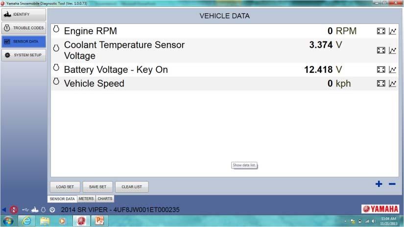 Sensor Data Under the SENSOR DATA tab, vehicle sensor data can be viewed.