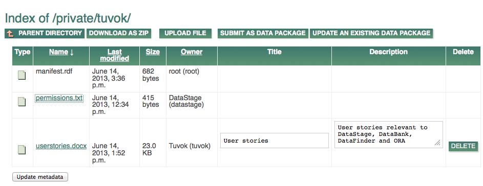 Upload files to this folder, then submit them as a data package I previously added the file userstories.