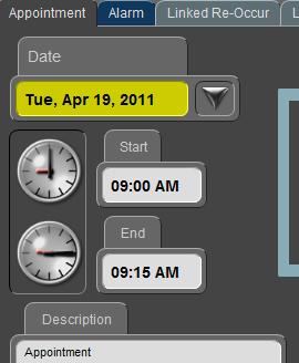 Click the clock to the left of the "Start" and "End" times to choose the correct