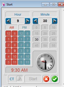 Choose the Hour and Minute and if AM or PM, then click the green Check button to set.