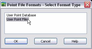 Figure 12 - Point File Formats dialog The first column of the point file format must be a point identifier, such as Point Number or