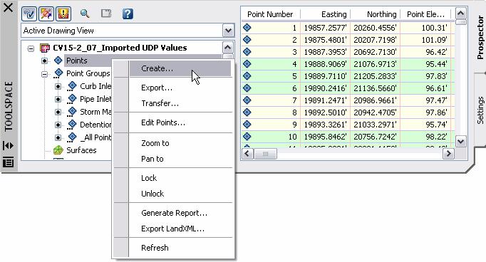 Figure 16 - Create points command in Prospector The Create Points dialog is displayed.