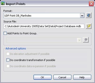 Select either a point file format or a point database format that was composed for use with userdefined properties.