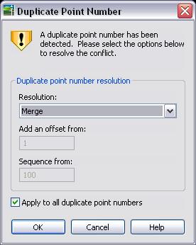 Figure 19 - Duplicate Point Number dialog To view the UDP values that have been imported, assign the UDP classification,