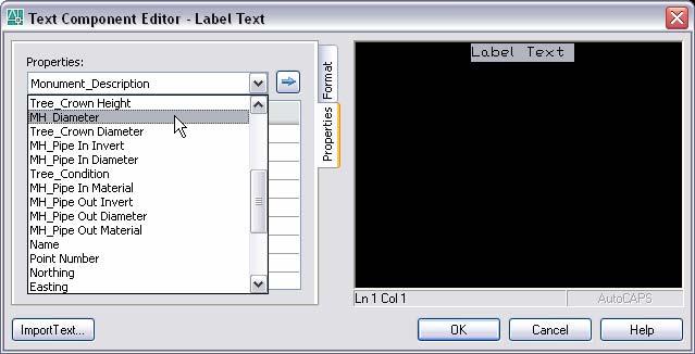 Figure 30 Selected text in Text Component Editor From the Properties combo box drop-list, select the user-defined property that is to be added
