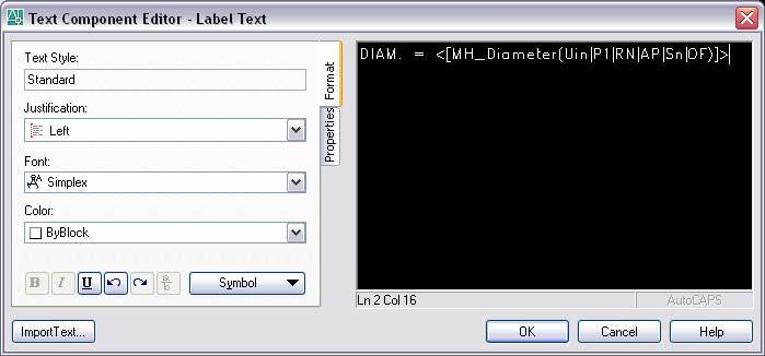 Figure 34 Formatting UDP in Text Component Editor Upon completion of the text formatting, select OK to return to the Label Style Composer dialog.