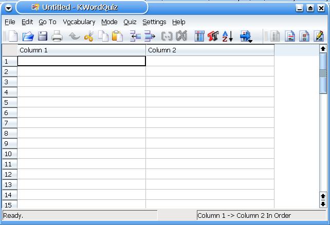 Chapter 3 The Vocabulary Editor The vocabulary document area has the appearance of a spreadsheet-like grid. The grid consists of cells organized in two columns and a number of rows.