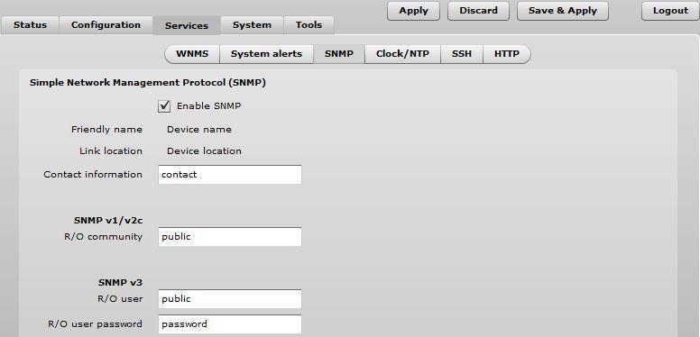 49 Enable SNMP specify the SNMP service status. Friendly name displays name of the APC that will be used to identify the unit. This name has the same value as Friendly name in the Device settings.