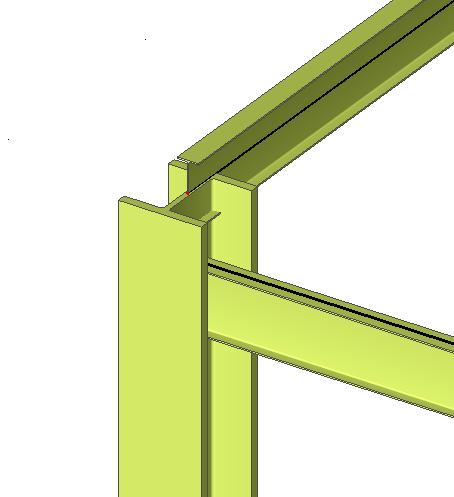Although the physical position of the beam is the same as that described in Case 1, Revit Structure automatically adjusts the analytical line for the