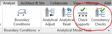 4.2 Check Supports Figure 18: Revit Structure Analysis check options The Member Support check will warn and highlight any unsupported elements within the model.