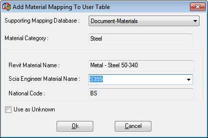 Figure 25: CADS Revit Scia Engineer Link - Material Mapping To add this material to your User Table: Material answer Yes.