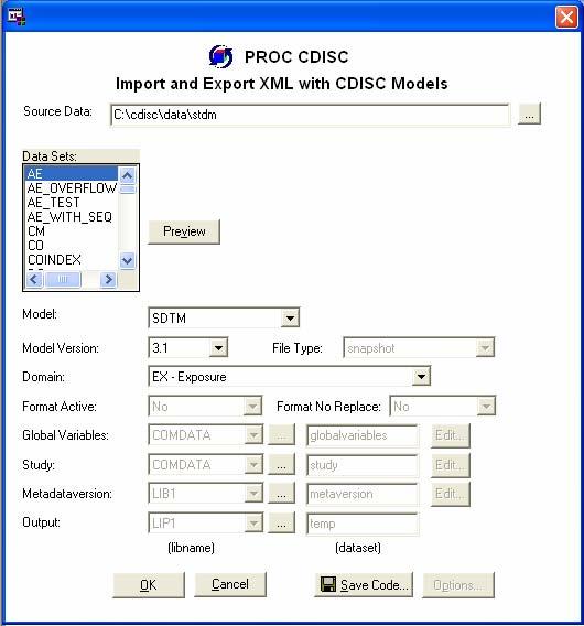 You can specify all these decisions into a SAS program using PROC CDISC. An example would look like: /*----------------------------------------------------* * Program: proc_cdisc.