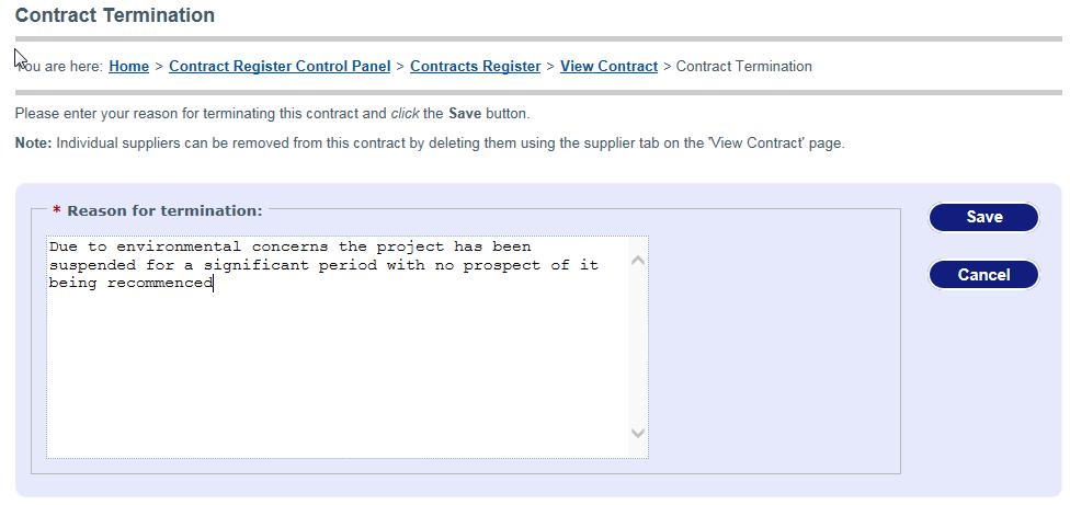 Only Contract Administrators and users with Administrators for this contract status can terminate a contract.