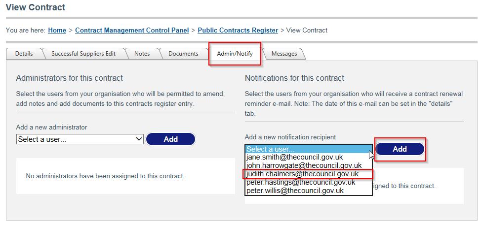 Setting up Contract Renewal Reminder Emails If a contract is a recurrent procurement which is likely to be re-tendered, you can set an e-mail reminder to be sent to selected users in your buying