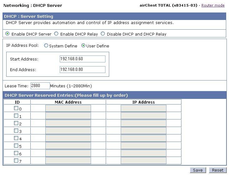 Figure 2-19 airclient TOTAL DHCP Server Configurations Figure 2-20 airclient TOTAL DHCP List Follow the steps