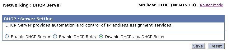 Figure 2-21 Disable DHCP and DHCP Relay 2.10.4.