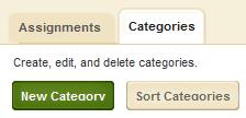 (Optional) To create categories for the assignments, click on the Categories tab then click on New Category and type a name for the category. Click on Save.